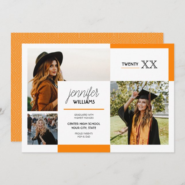 Anúncio de Graduação de Fotos Orange 3 (Frente/Verso)