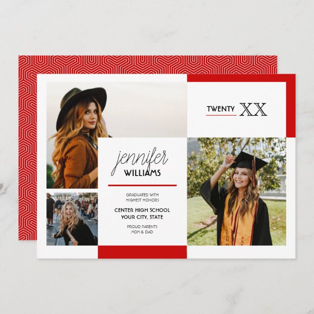 Anúncio de Graduação de Fotos Red 3 (Frente/Verso)