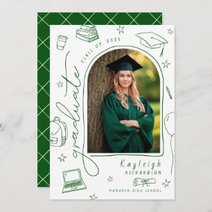 Anúncio de Graduação de Fotos Retro Branco Verde