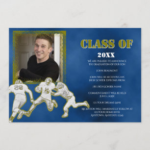 Anúncio de Graduação de Futebol Azul e Dourado