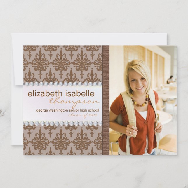 Anúncio de graduação de Glamor Damask & Jewel (Frente)