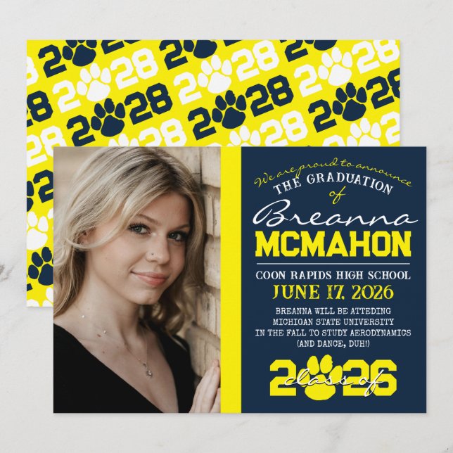 Anúncio de Graduação de Impressão de marinho e Pat (Frente/Verso)