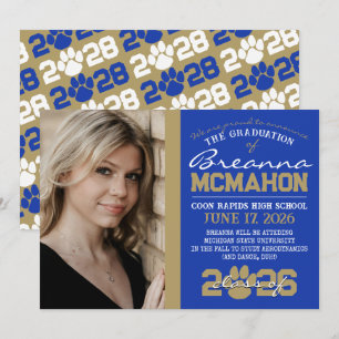 Anúncio de Graduação de Impressão de Pata Azul e B