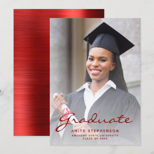 Anúncio de Graduação de Metal Brutado Vermelho Fot