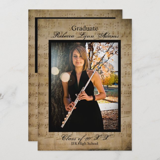 Anúncio de graduação de música com fotos (Frente/Verso)