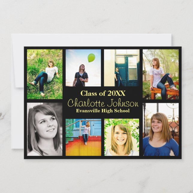 Anúncio de Graduação de Oito/Nove Fotos - Preto (Frente)