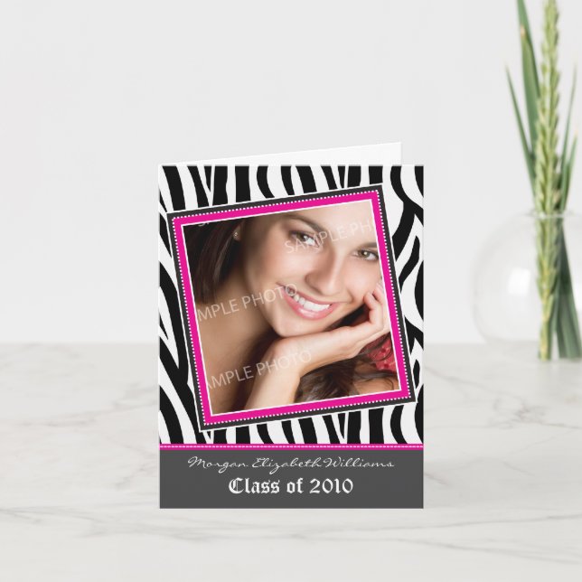 Anúncio de Graduação de Padrão Funky Zebra (rosa) (Frente)