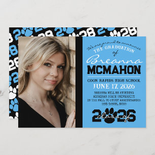 Anúncio de Graduação de Pawprint Azul e Preto