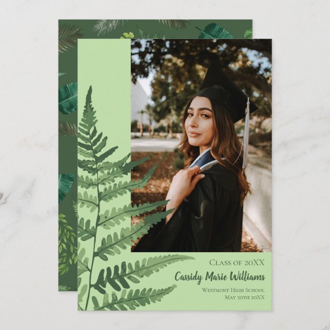 Anúncio de Graduação de Plantas Elegantes Green Fe (Frente/Verso)