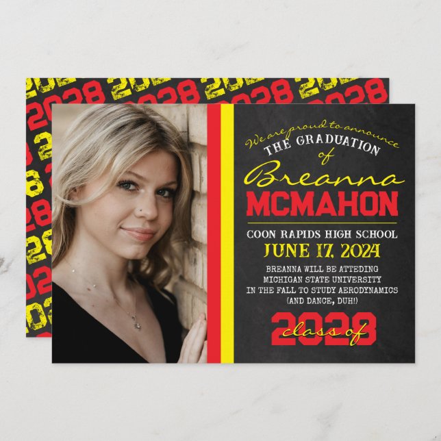 Anúncio de Graduação de Quadro Amarelo e Vermelho (Frente/Verso)