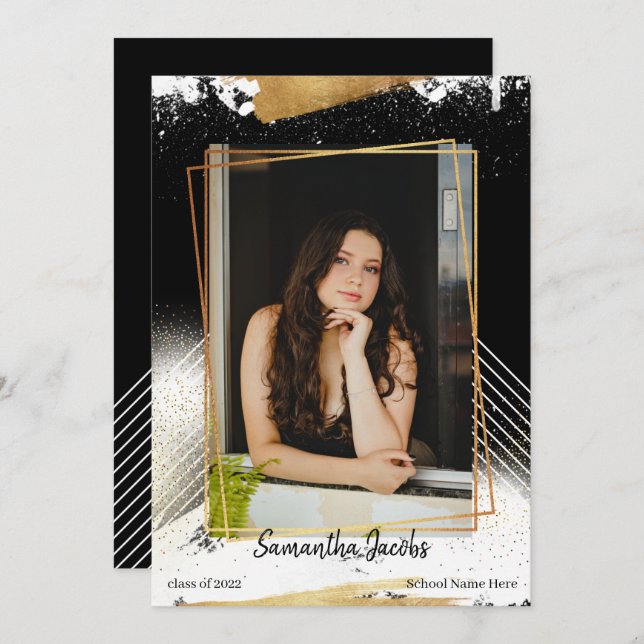 Anúncio de Graduação de Quadro Dourado e Preto (Frente/Verso)