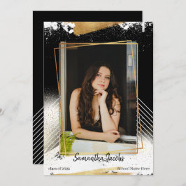 Anúncio de Graduação de Quadro Dourado e Preto