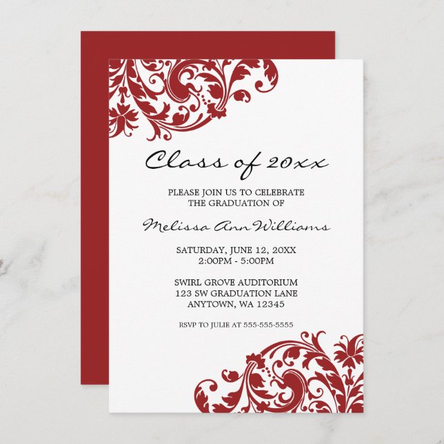 Anúncio de Graduação de Rubor Vermelha e Preta (Frente/Verso)