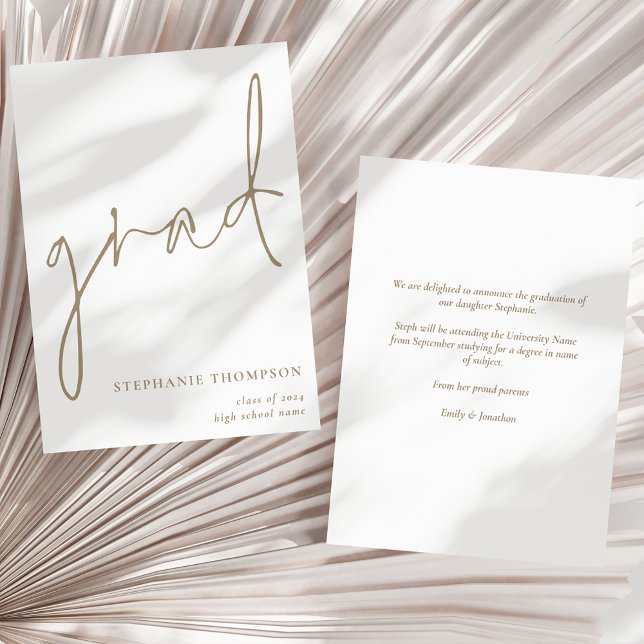 Anúncio de Graduação de Script Dourado de Formando (Front and back view)