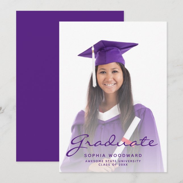 Anúncio de Graduação de Script Púrpura Foto (Frente/Verso)