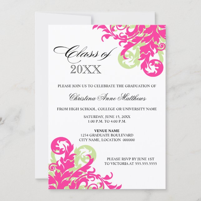 Anúncio de Graduação de Tela Verde Rosa (Frente)