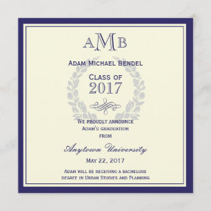 Anúncio de Graduação do Monograma Real Azul