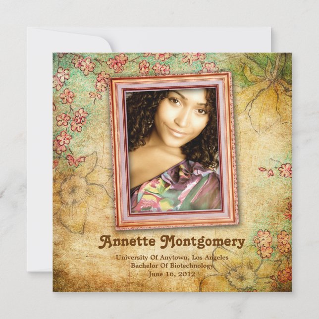 Anúncio de Graduação do Vintage Floral Grunge (Frente)