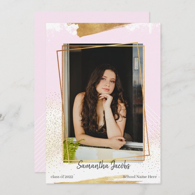 Anúncio de Graduação Dourada e Cor-de-Rosa Bonita (Frente/Verso)