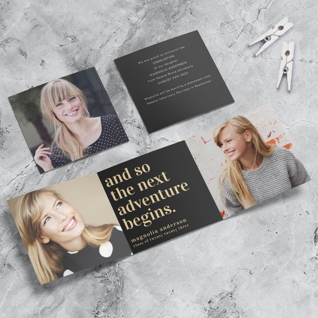 Anúncio de graduação Dourada em preto (Criador carregado)