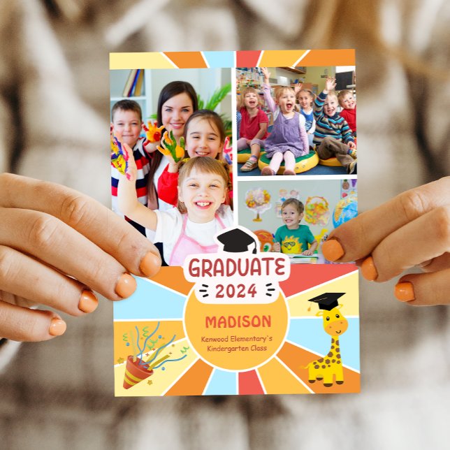 Anúncio de Graduação Elementar para Crianças Sunra (Sunray Kids Elementary Graduation Announcement)