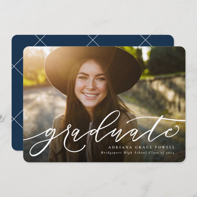 Anúncio de graduação em foto de marinho simples (Frente/Verso)