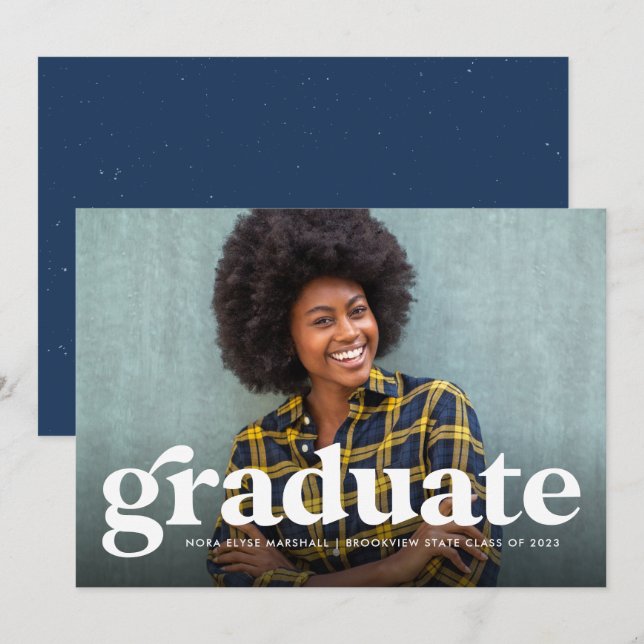 Anúncio de graduação em foto horizontal retrô ousa (Frente/Verso)