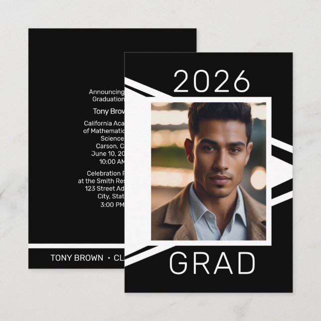 Anúncio de Graduação em Foto Preto e Branco Modern (Frente/Verso)