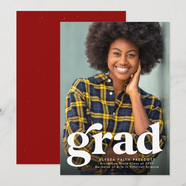Anúncio de graduação em foto vertical vermelha sim (Frente/Verso)
