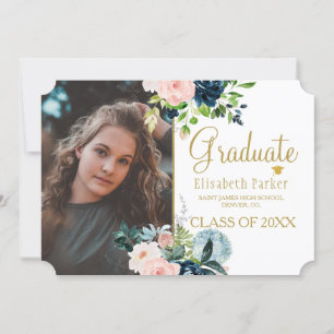 anúncio de graduação em ouro floral com marinho bl