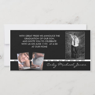 Anúncio de graduação em preto e branco e convite