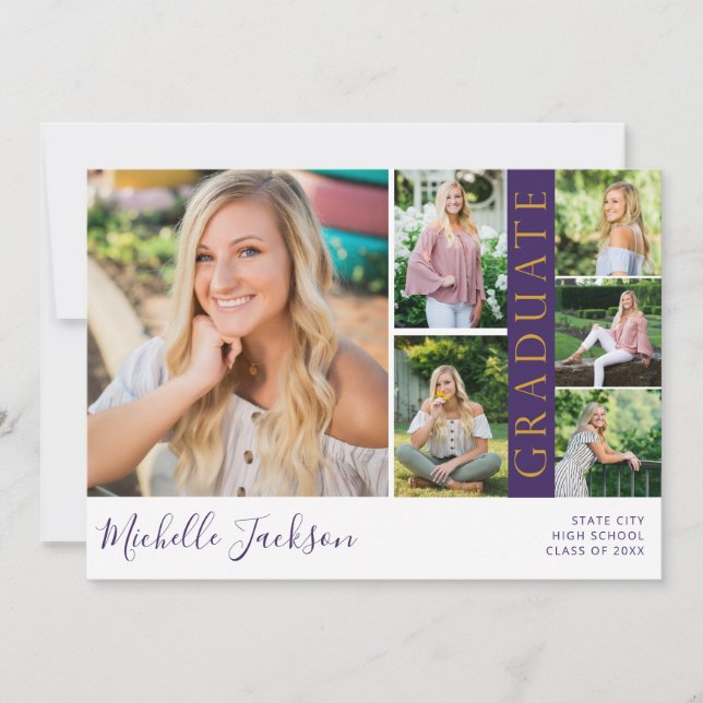 Anúncio de Graduação em Púrpura do School Spirit 6 (Frente)