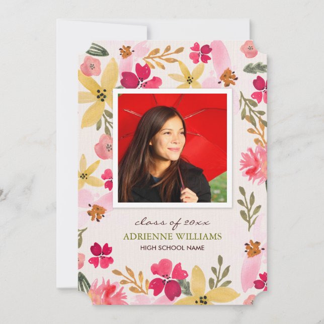 Anúncio de Graduação Floral em Aquarela (Frente)