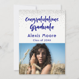 Anúncio de Graduação Foto Azul Confete Prata