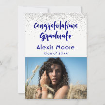 Anúncio de Graduação Foto Azul Confete Prata