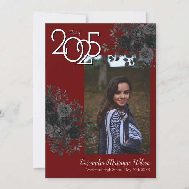 Anúncio de Graduação Gótica Rosa Maroon Preta (Frente)