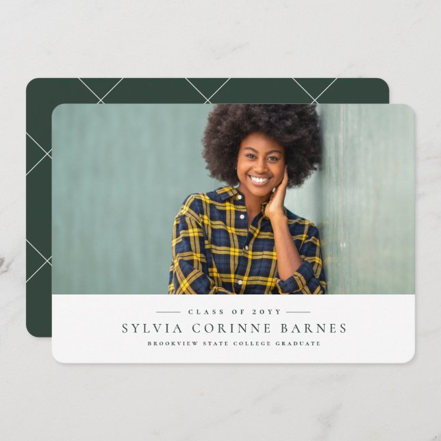 Anúncio de graduação horizontal verde clássico (Frente/Verso)