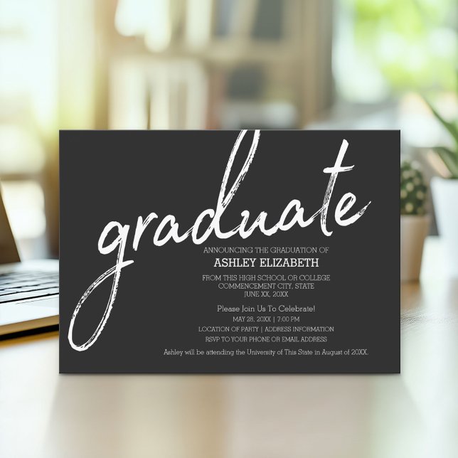 Anúncio de Graduação Moderna com Listras Negrito (Modern Graduation Announcement and Party Invitation)