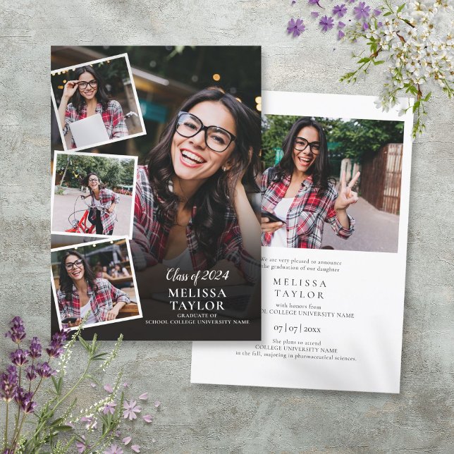 Anúncio de Graduação Moderno com Colagem de 5 Foto (5 Photo Collage Modern Graduation Announcement)