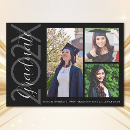 Anúncio de Graduação Preto e Branco com Três Fotos