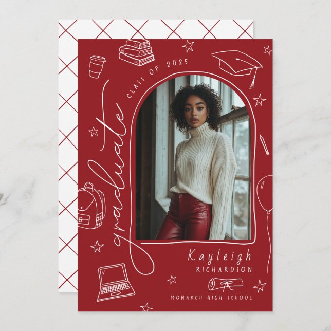 Anúncio de Graduação Retroativa Desenhada à Mão Ve (Frente/Verso)