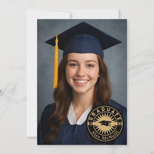 Anúncio de Graduação Simples e Elegante com Emblem (Frente)