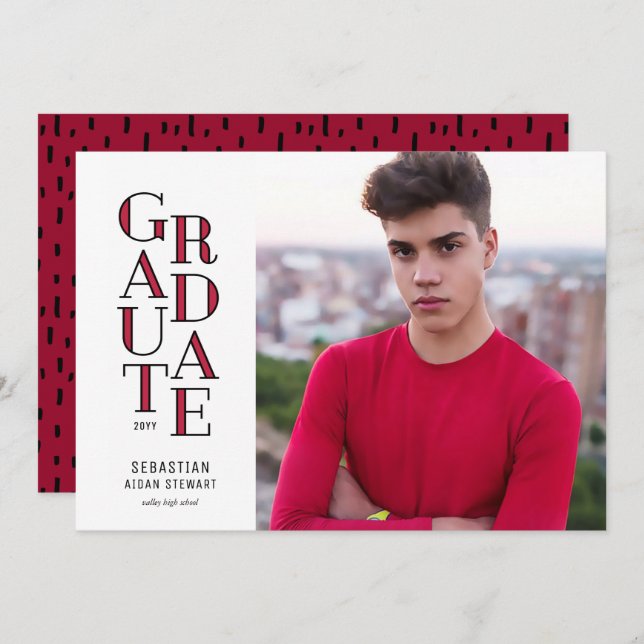 Anúncio de graduação vermelha moderista (Frente/Verso)