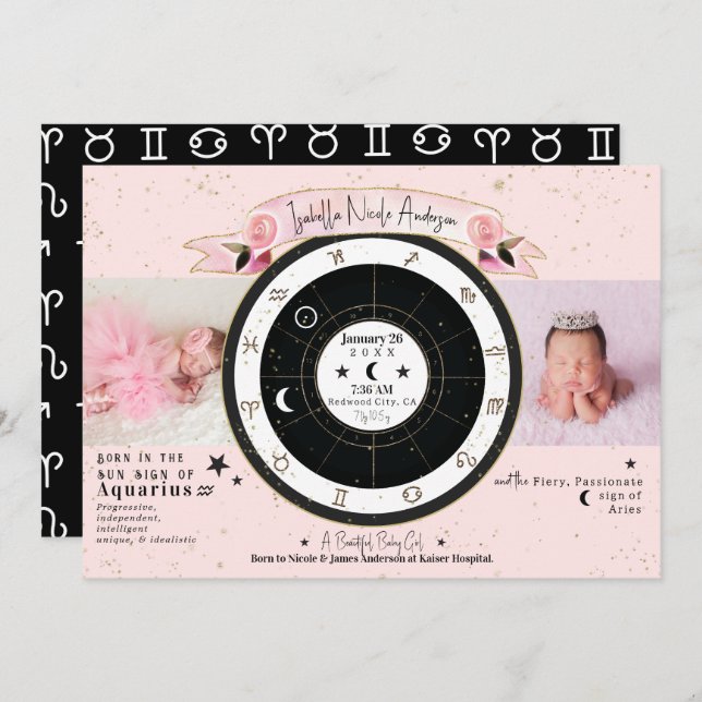 Anúncio de Gráfico de Nascimento da Astrologia Sun (Frente/Verso)