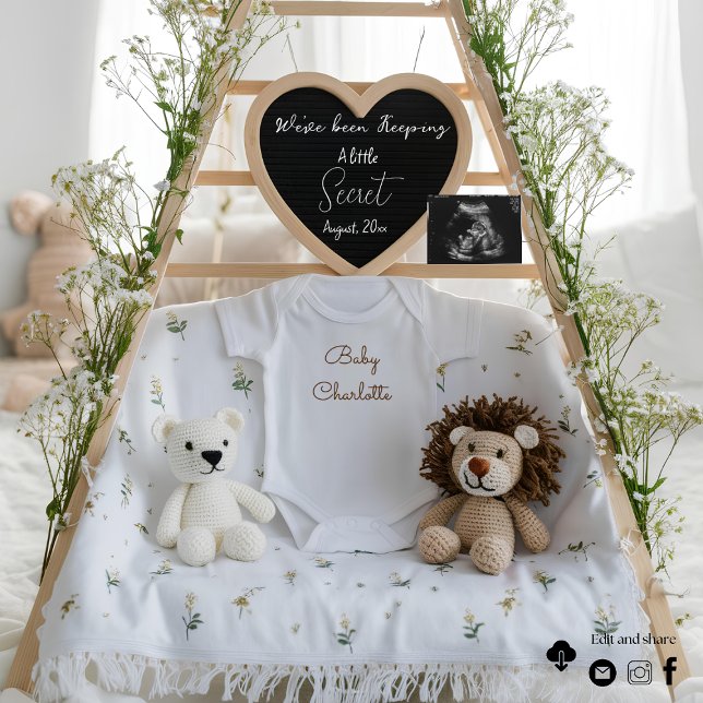 Anúncio de gravidez branco minimal personalizável  (Criador carregado)