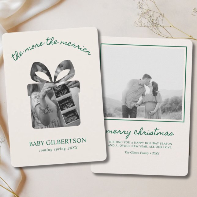 Anúncio de gravidez Cartão de Natal Verde moderno (Pregnancy Announcement Christmas Card Modern Green
)