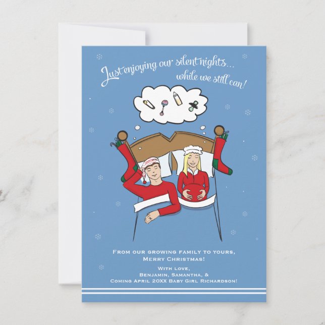 Anúncio de gravidez com cartão de Natal A6 - Loira (Frente)