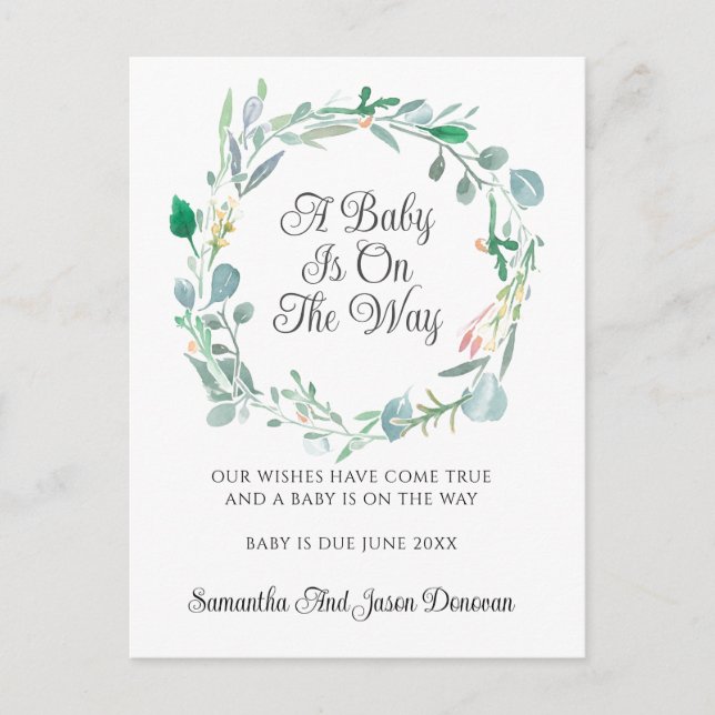 Anúncio de Gravidez Coroa Floral Rosa Verde (Frente)