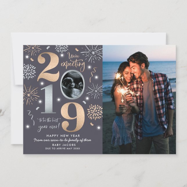 Anúncio de Gravidez de Ano Novo Ano Novo 2019 (Frente)