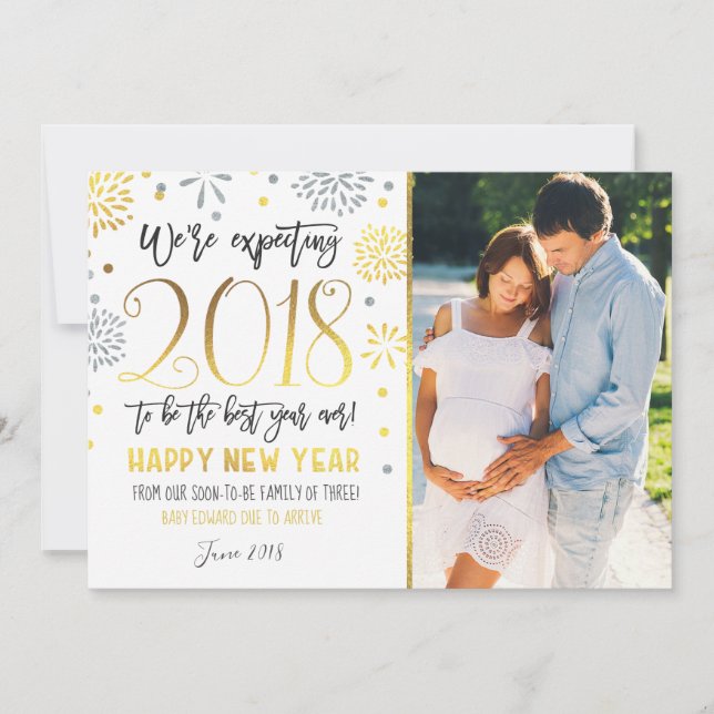 Anúncio de gravidez de ano novo Cartão de ano novo (Frente)